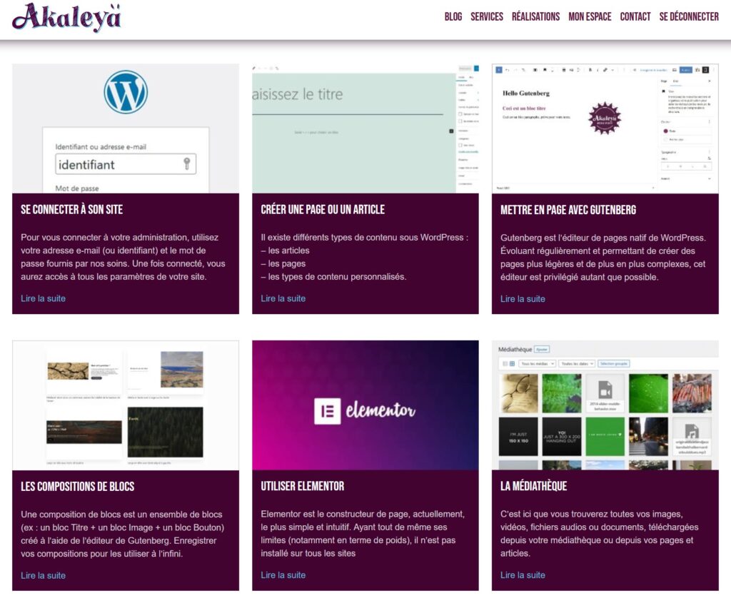 Espace membres Akaleya : tutoriels en ligne